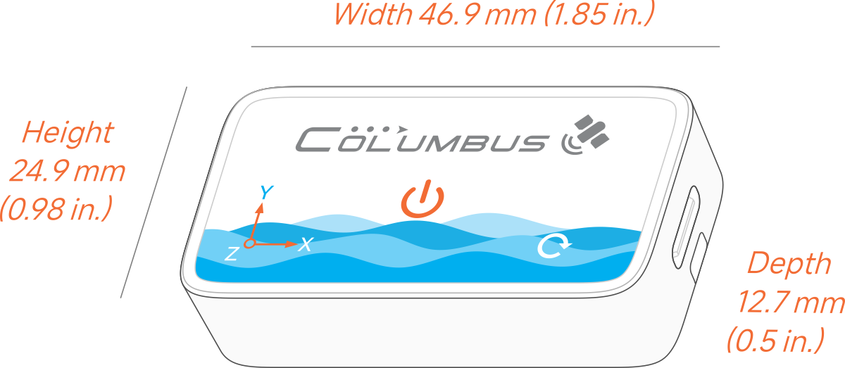 Columbus V-2000 dimensions for animal-borne mounting
