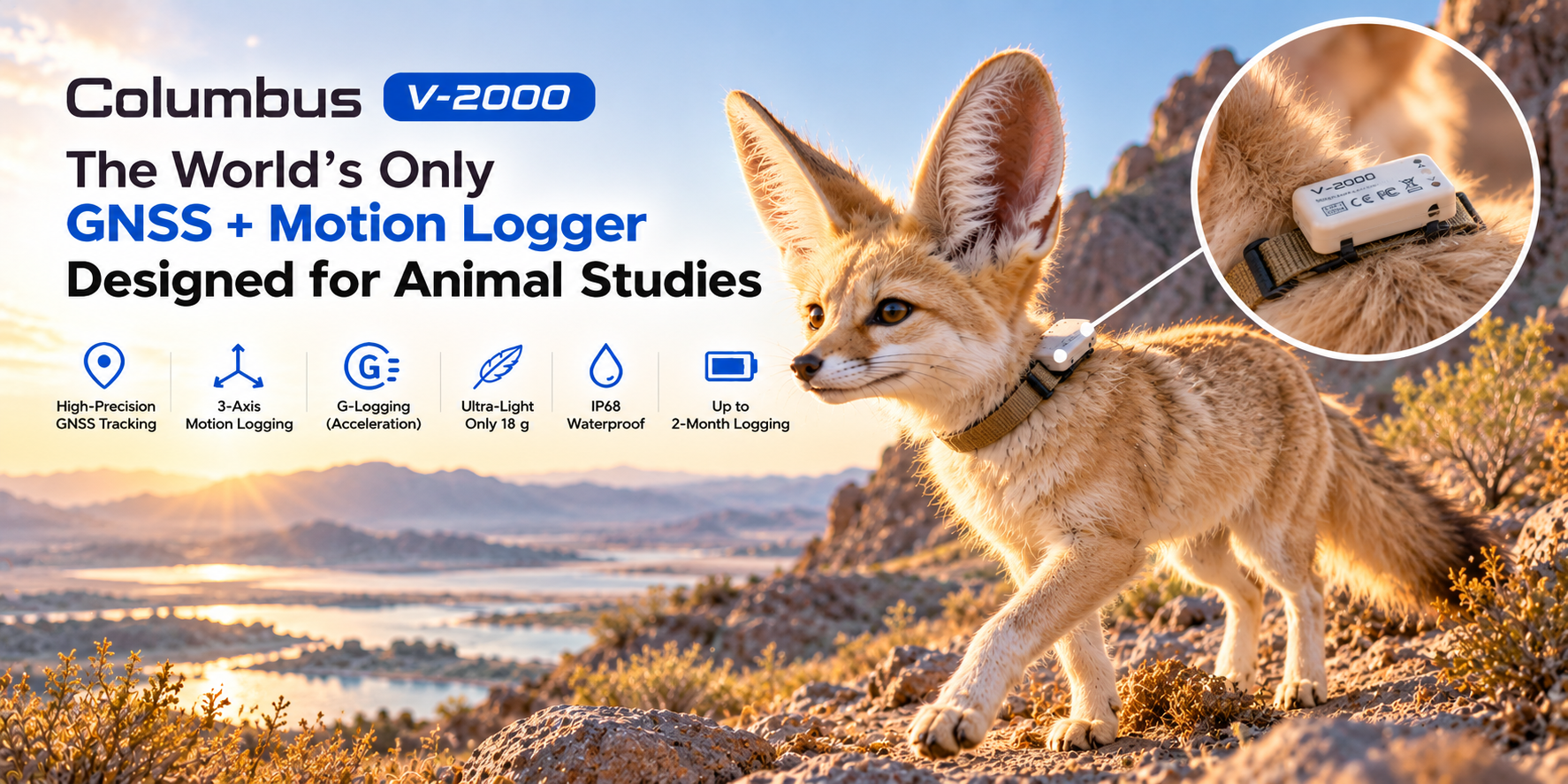 Columbus V-2000 on a fox for mammal wildlife tracking