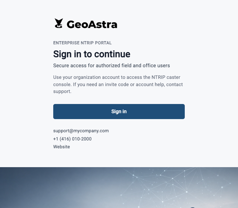 GeoAstra NTRIP Caster Enterprise white-label sign-in portal