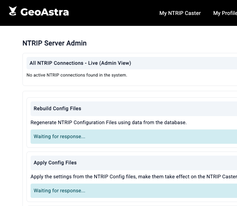 NTRIP Server Admin operations and live connection view