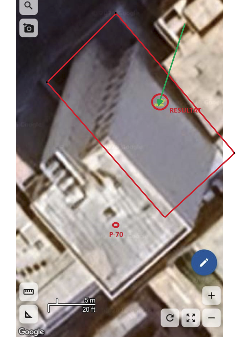 Rooftop example showing projection error on satellite imagery