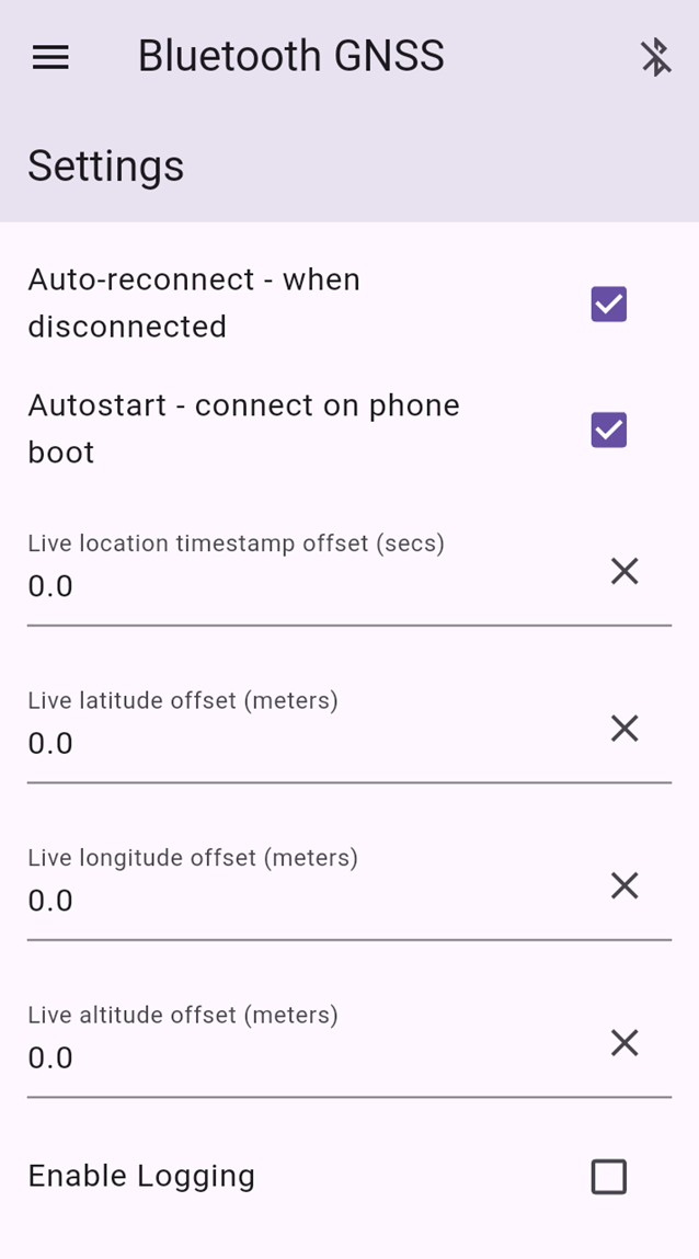 Bluetooth GNSS app offset settings